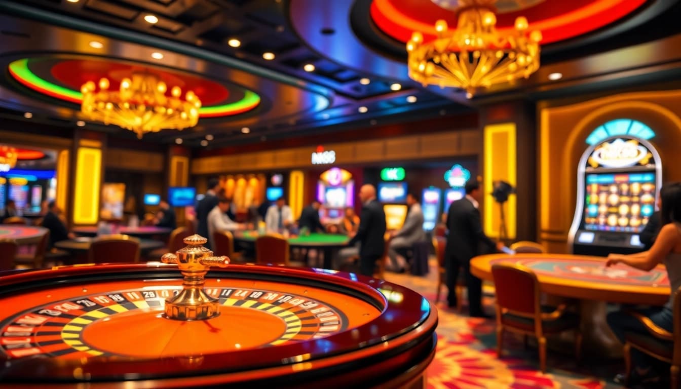 Players enjoy exciting games at NK88's luxurious casino, featuring roulette, poker, and slots.