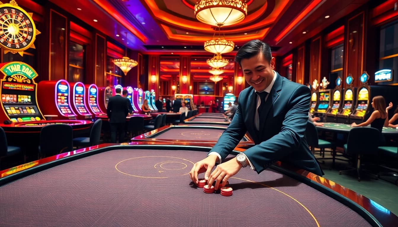 Ta88 table draws attention in a vibrant casino scene with players and excitement.