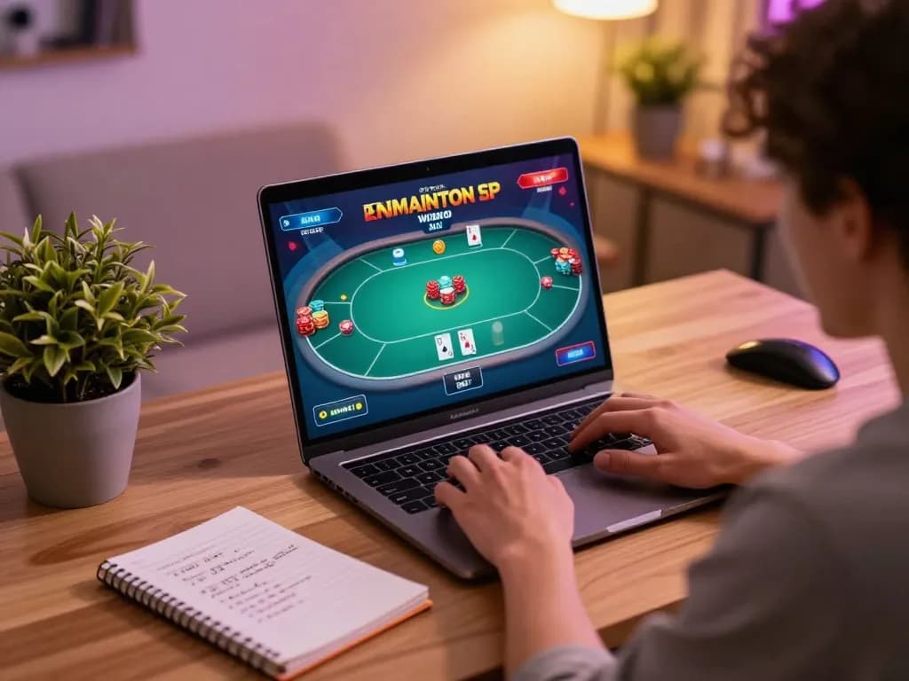 Engaged player at home enjoying online poker, discovering top nhacaiuytinn strategies for betting.