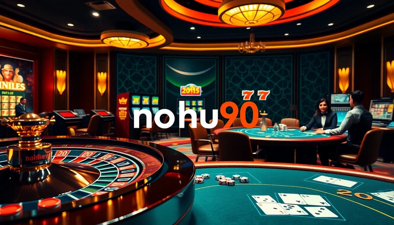 Experience exciting gaming action at nohu90 with vibrant tables, chips, and cards in play.