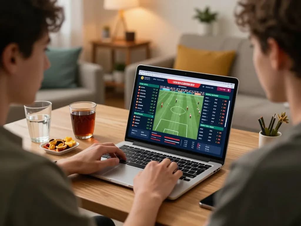 Person analyzing odds on nhandinhkeonhacai website during intense sports betting session at home