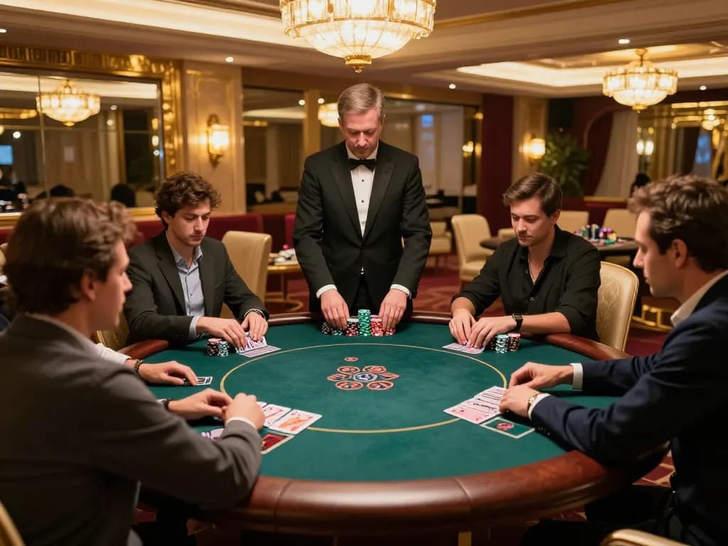 alc88 high-stakes poker game in a luxury private casino setting with players focused on their cards.