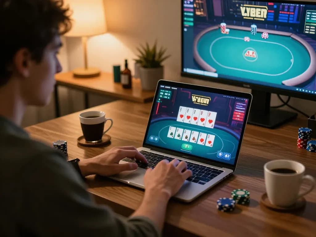 Winning strategies in game bài đổi thưởng with an online poker setup showcasing gameplay and casual atmosphere.