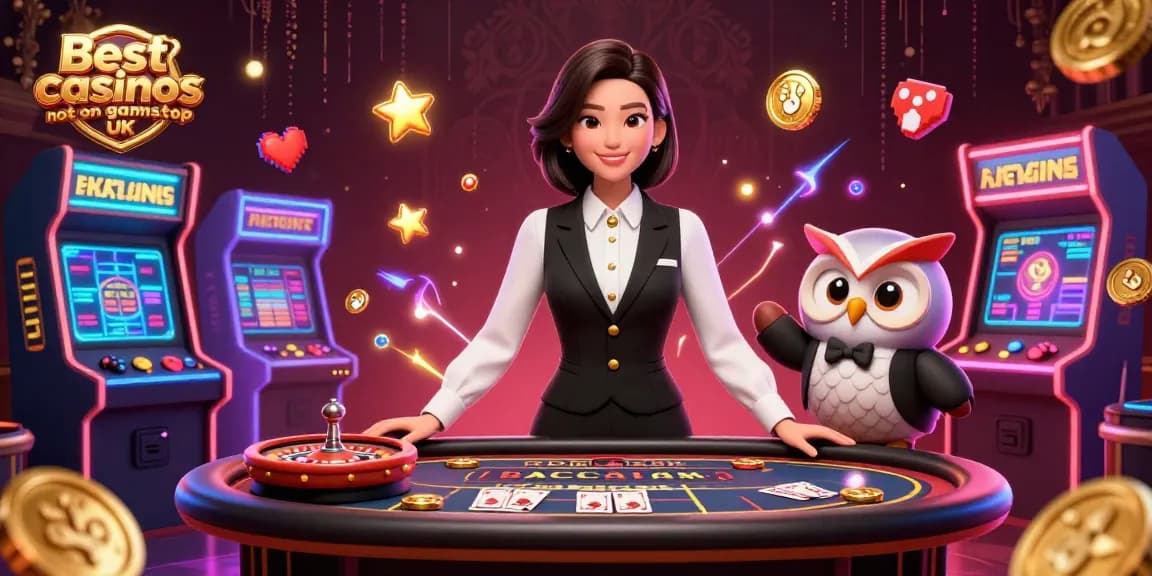 Engage with the Best casinos not on gamstop UK featuring a 3D dealer scene with vibrant casino elements.