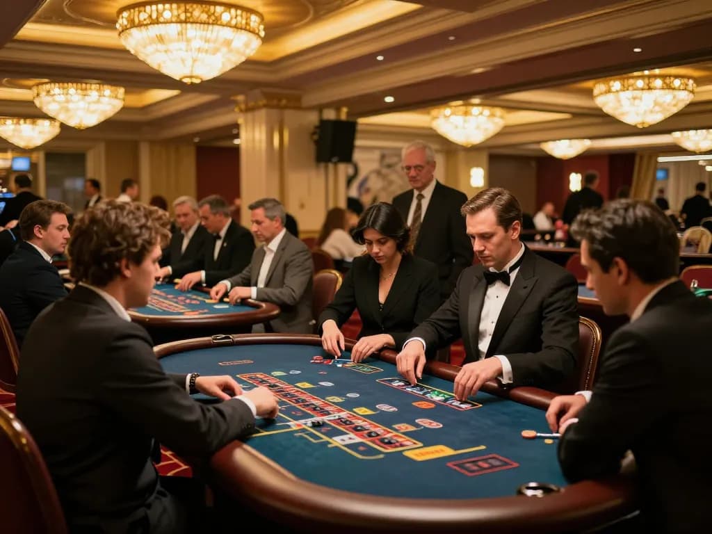 Players enjoying advanced strategies at GO8 casino gaming tables under warm lighting.