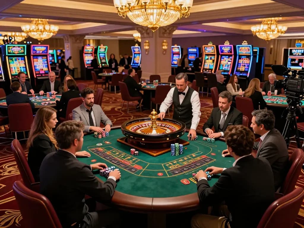 Players engaging in thrilling roulette gameplay at SHBET's elegant casino, showcasing excitement and strategic betting.
