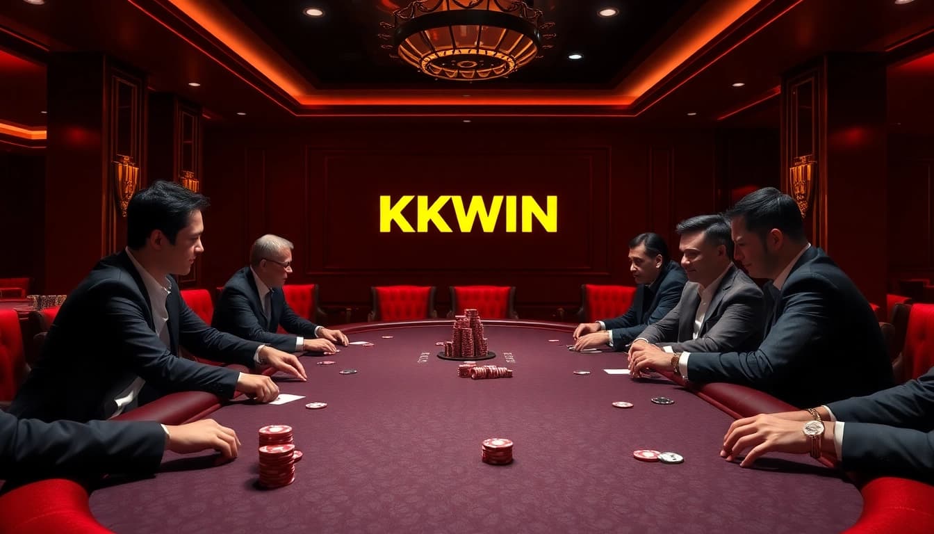 Experience the thrill of gambling at https://kkwin.black/ with an elegant poker scene showcasing luxurious tables and upscale players.