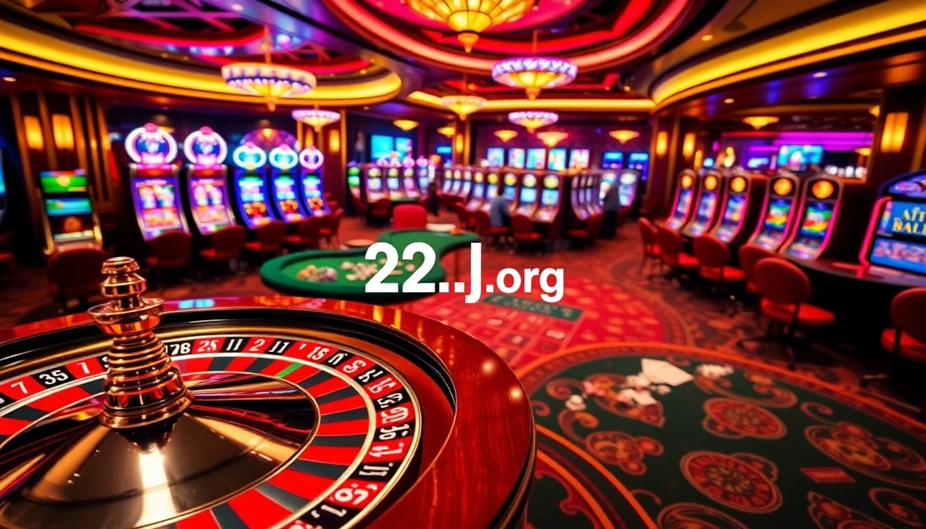 Players enjoying vibrant games at 22jl org casino with roulette, cards, and slot machines.