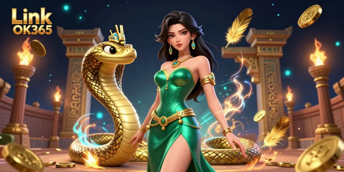 Experience vibrant gaming action at Link OK365 with a thrilling 3D casino scene featuring unique characters and dynamic elements.
