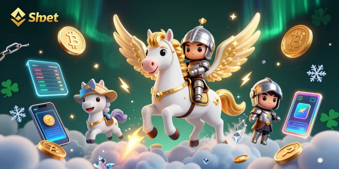 Experience Shbet's thrilling gameplay with a magical scene featuring golden-winged creatures and vibrant crypto elements.