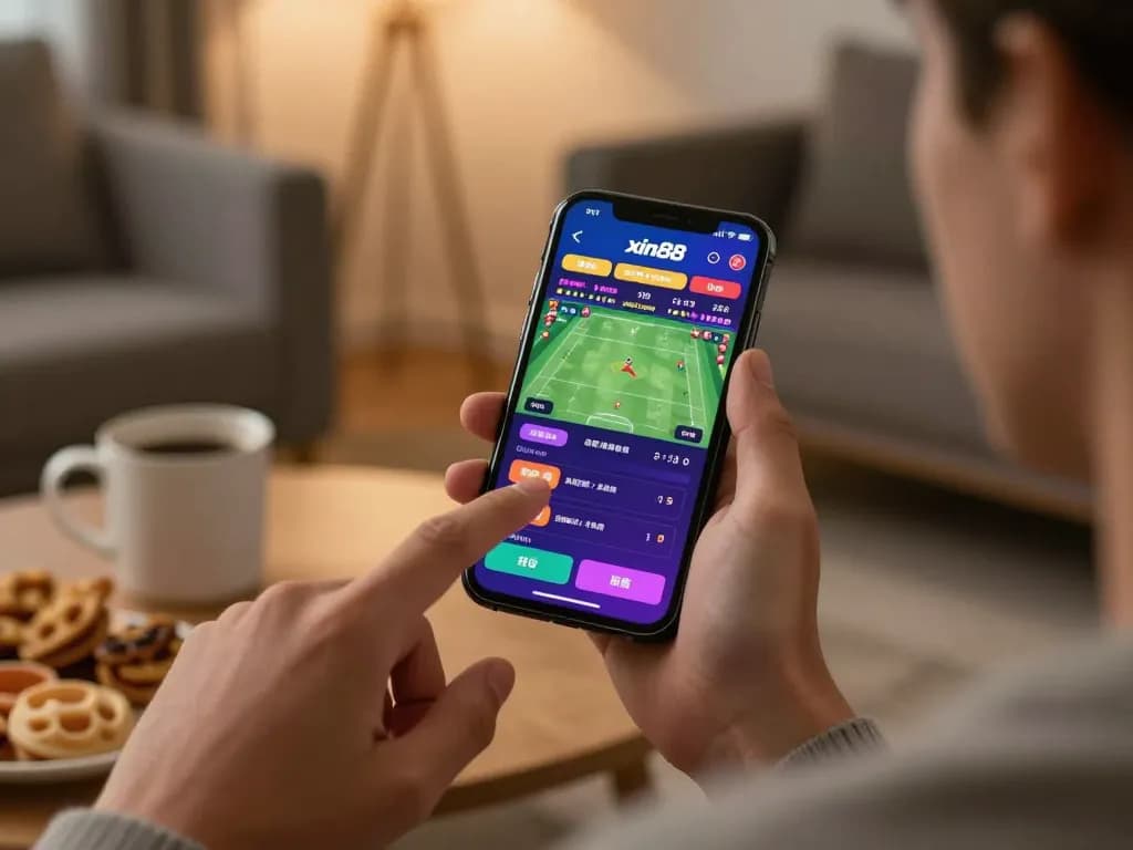 Engaging in sports betting on the xin88 app, capturing the thrill of online gambling.
