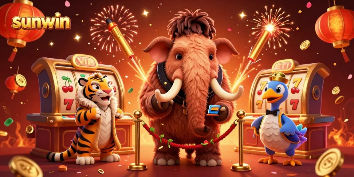 Sunwin brings exciting slots and rich casino adventures with a 3D woolly mammoth bouncer and vibrant elements.