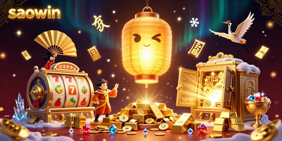 Experience the thrilling energy of saowin's casino with golden treasures and animated characters.