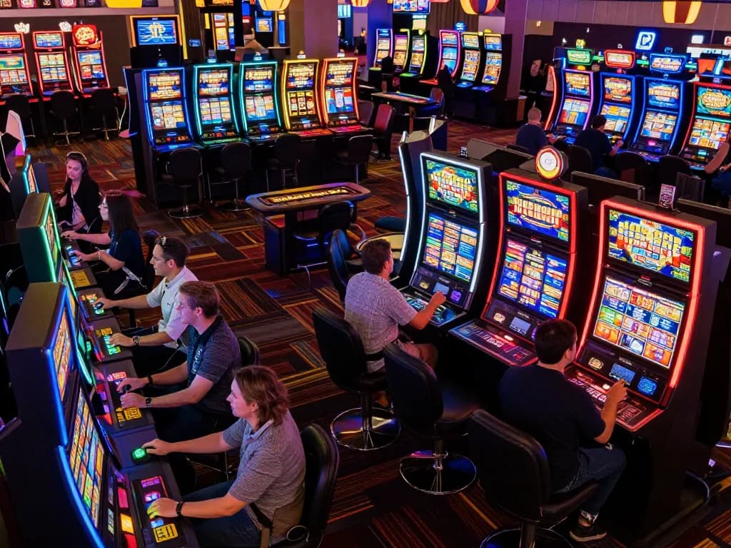 Players engaging with vibrant slot machines at five88 casino, showcasing dynamic gameplay and exciting atmosphere.