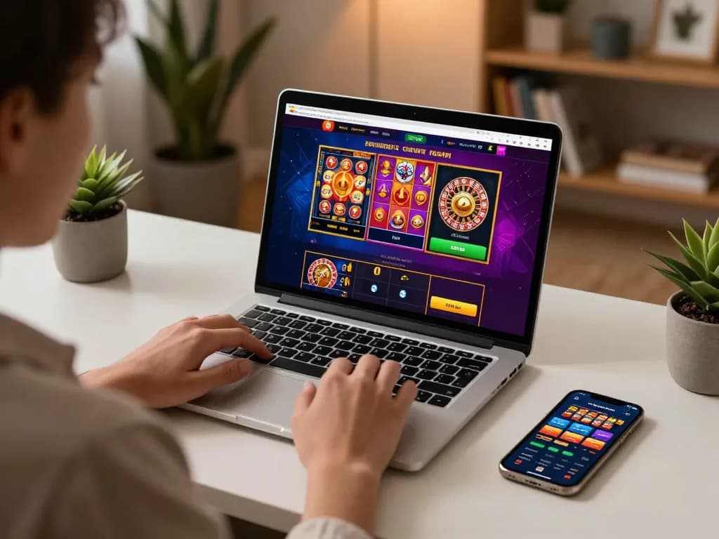 va88 player engaging with online casino games on a laptop while using a betting app