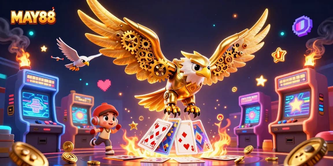 MAY88 players explore thrilling casino games, featuring dynamic characters and vibrant game elements.