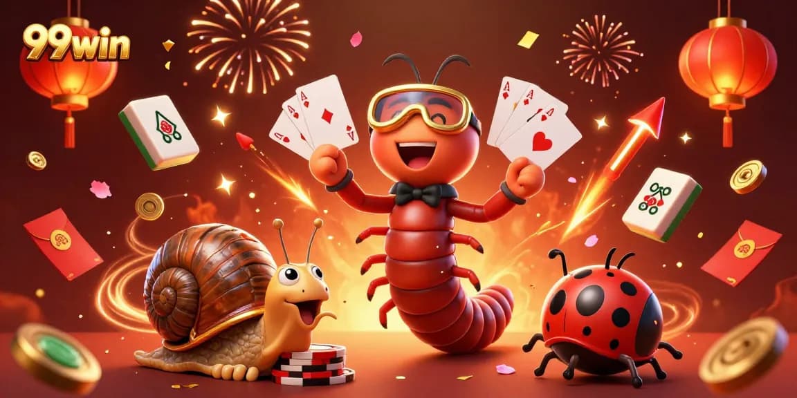 Engage with thrilling 99win casino action, featuring vibrant characters and festive elements.