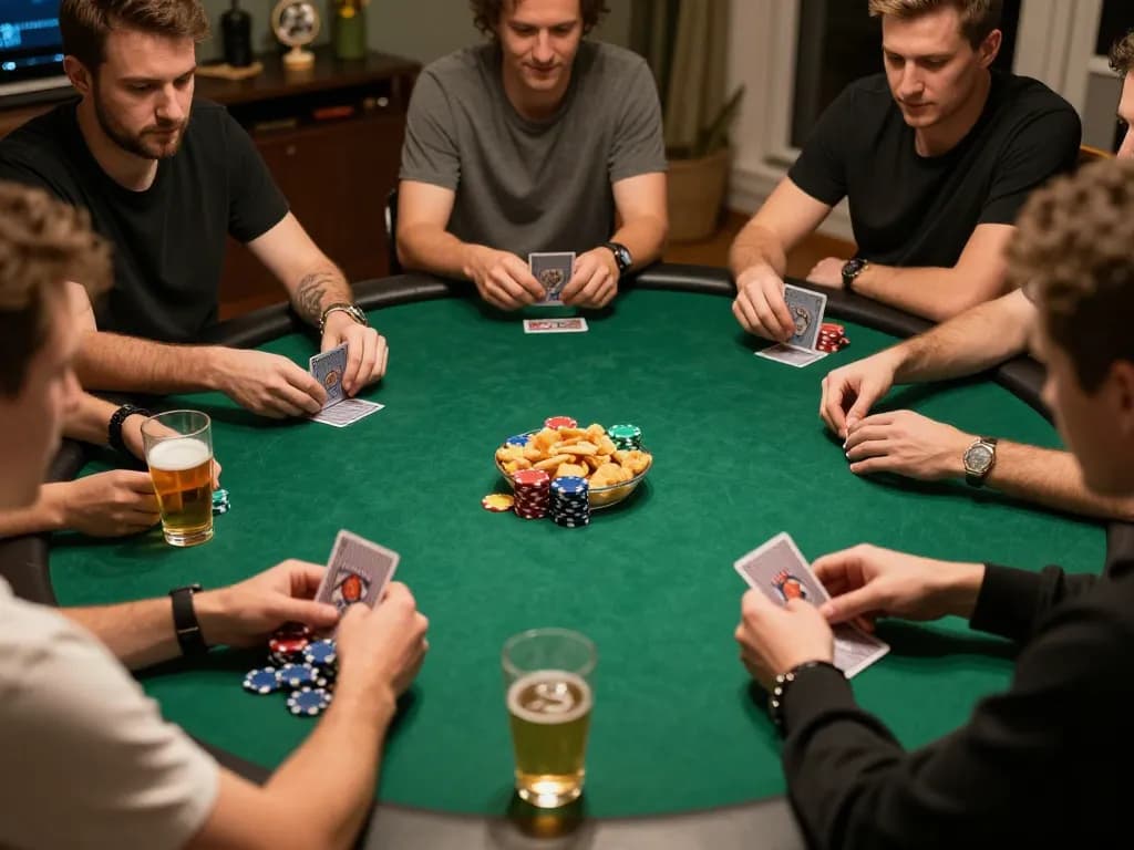 Players enjoying an engaging poker game in a cozy home setting at 78wingo while putting their strategies to the test.