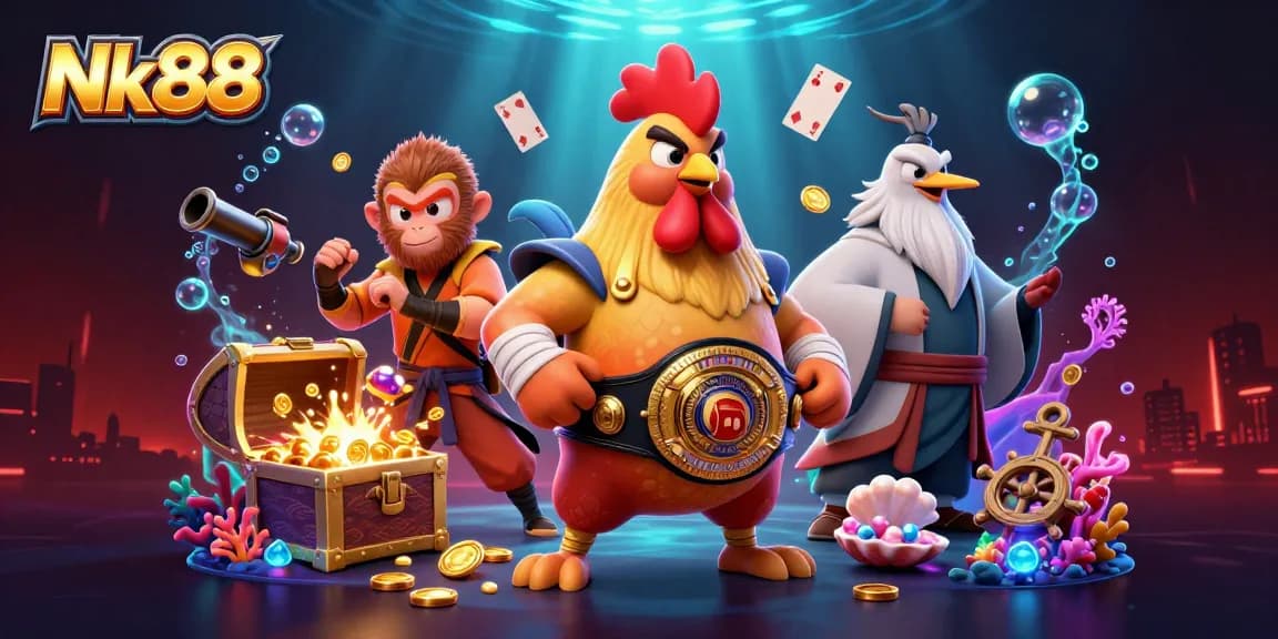 Navigating the exciting world of Nk88 online gaming, showcasing a vibrant 3D casino scene.