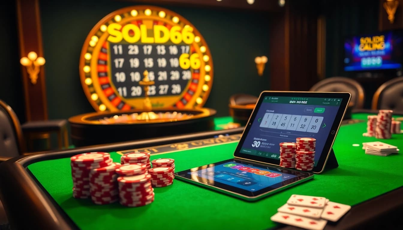 Experience the thrill of SODO66 at a vibrant casino table with chips and cards.