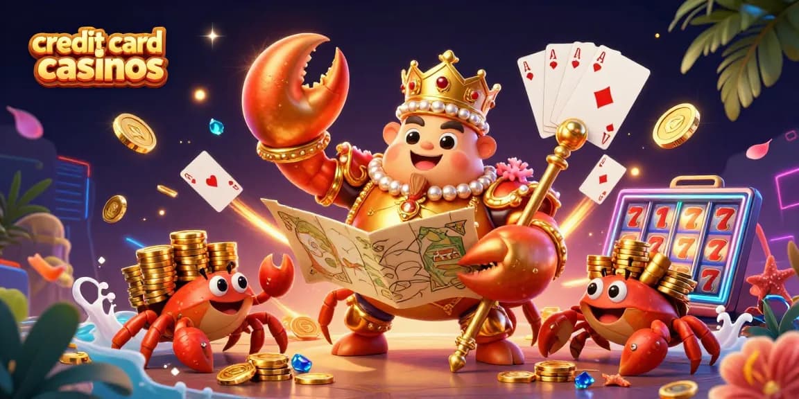 Experience spirited gameplay at credit card casinos featuring a golden crab emperor and treasure symbols.
