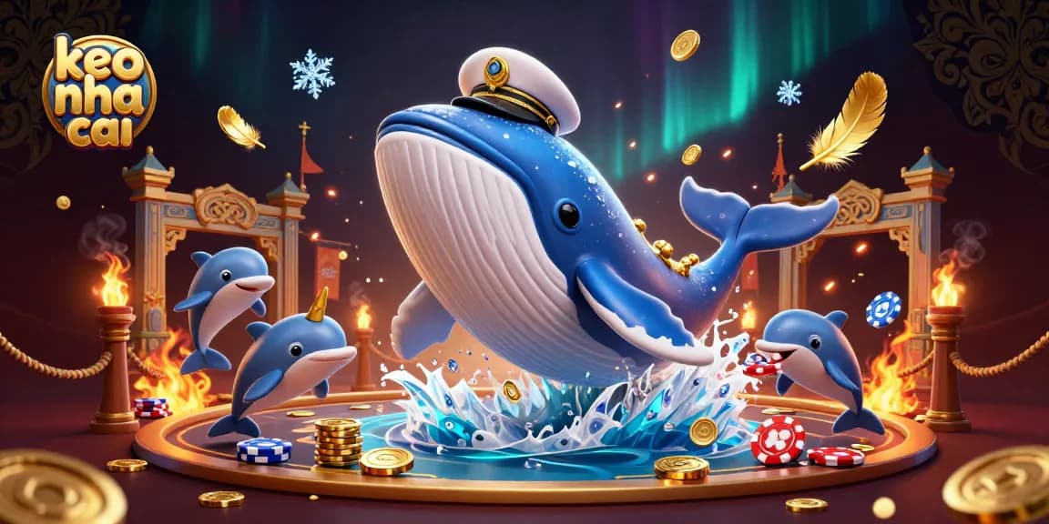 Experience exciting gameplay with keo nha cai, featuring a majestic whale and playful dolphins in a vibrant casino scene.