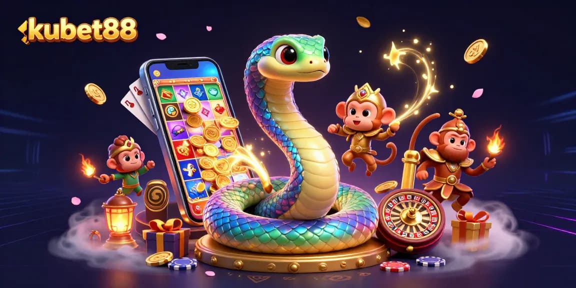 Experience the excitement of kubet88 with a colorful 3D casino scene full of vibrant characters and games.