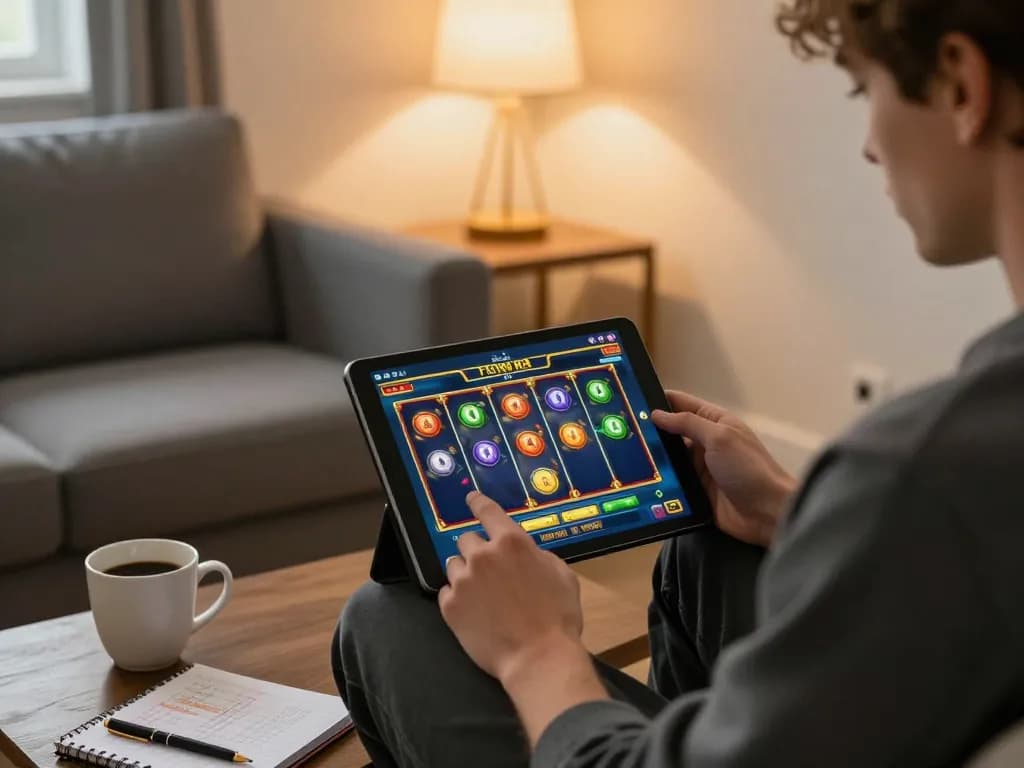 Player enjoying an exciting slot game on tablet while using 88clbgo for online gambling.