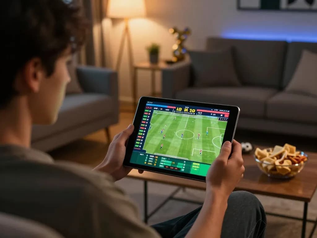 Engaging sports betting scenario with f8betz app open, player strategizing live game odds