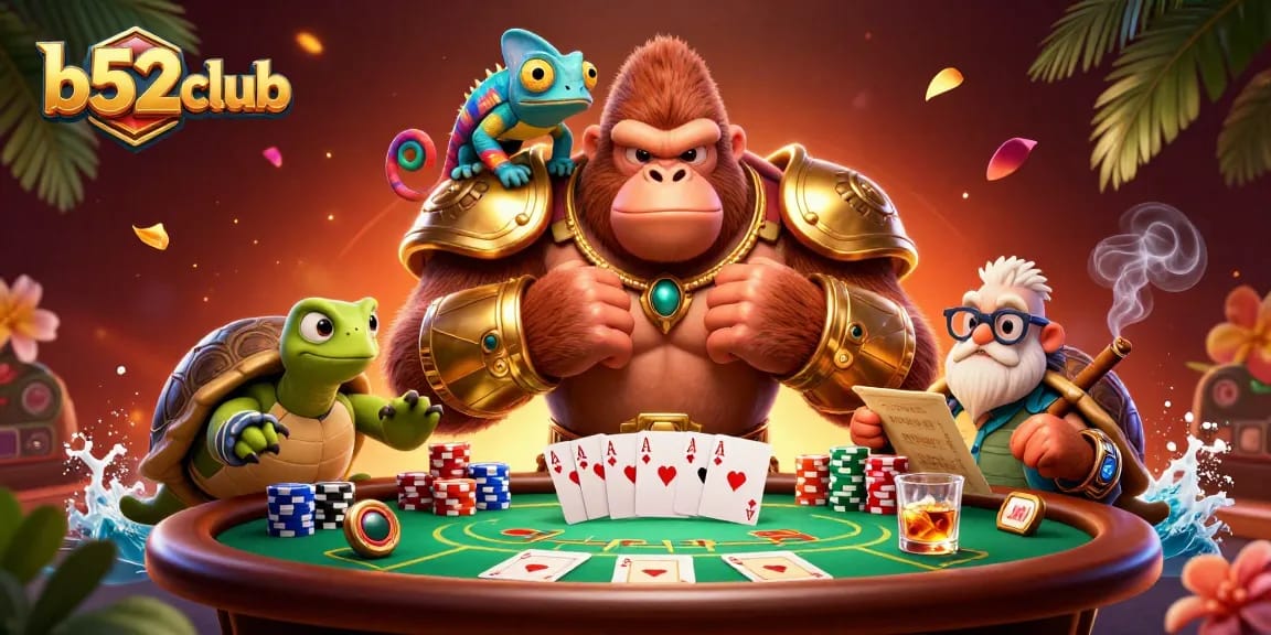 Engage in thrilling poker at b52club with vibrant characters and an exciting gambling atmosphere.