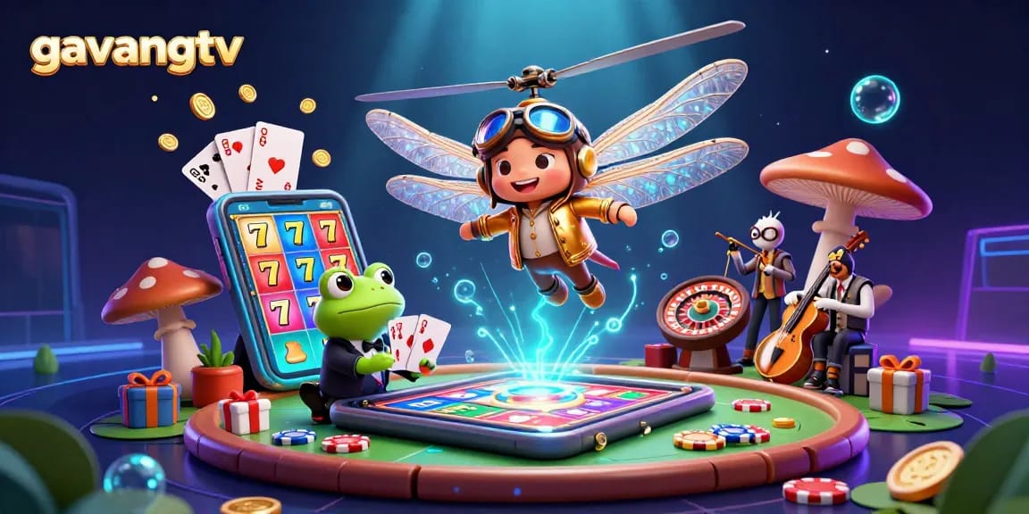 Experience the vibrant world of gavangtv with our lively casino illustration filled with dynamic game elements.