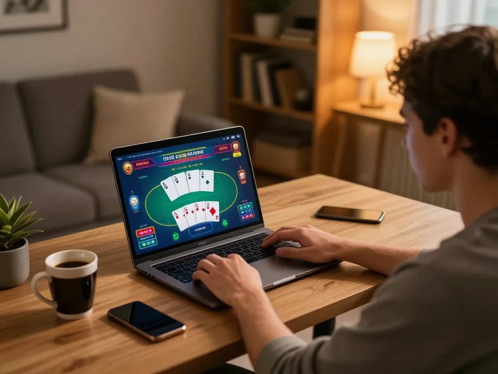 Player engaging in online casino gaming at home with XX88 interface on laptop.
