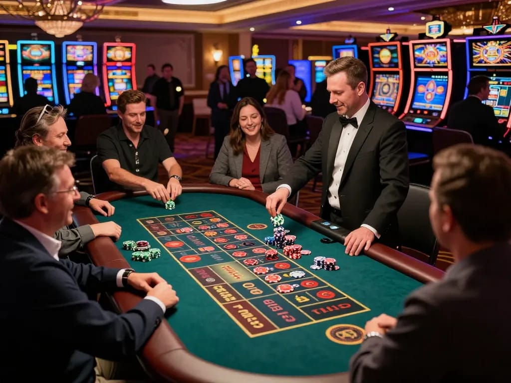Gamble at a live casino roulette table, players placing bets in an electrifying atmosphere