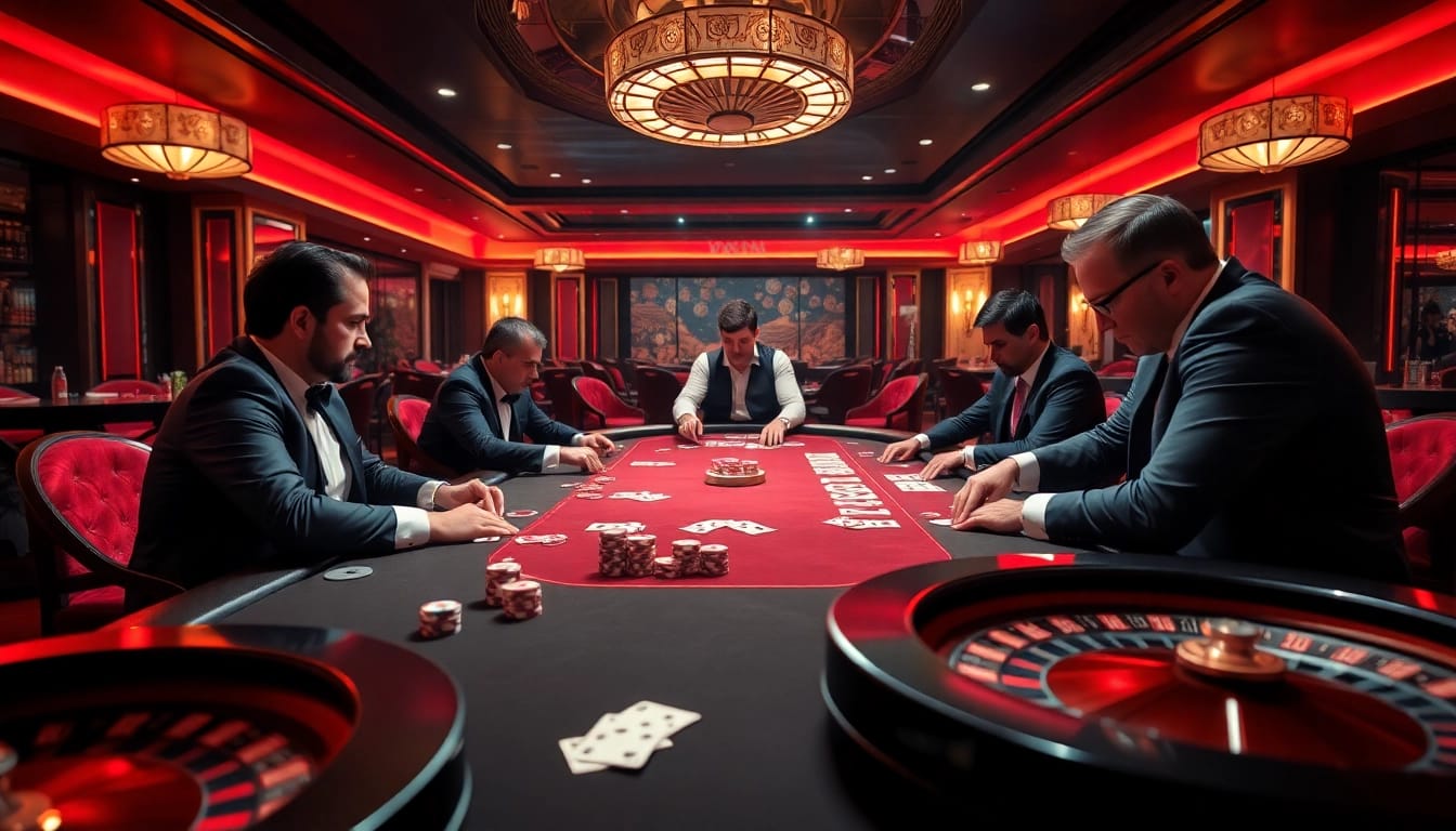 High-stakes poker action at a luxurious casino with hello88 branding, capturing excitement and strategy.