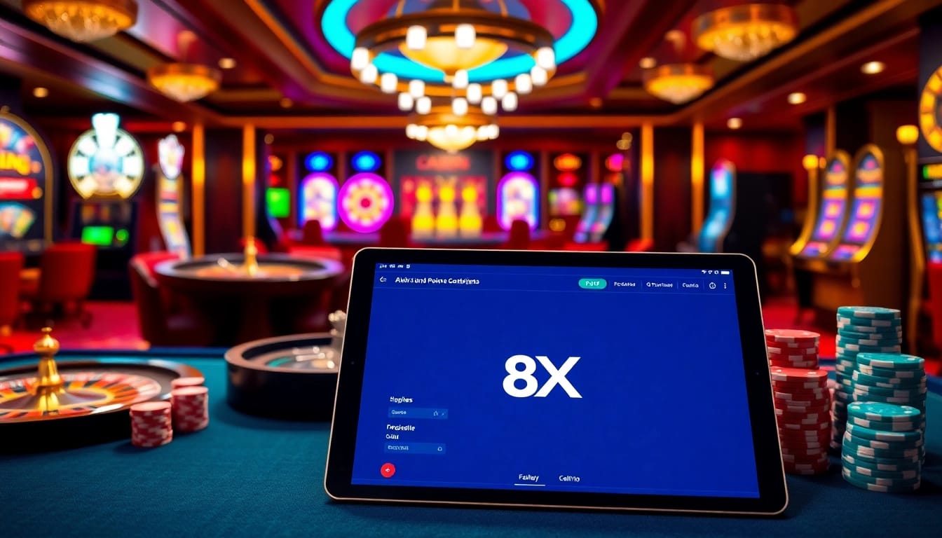 Experience the excitement of 8XX with vibrant gaming tables and engaging online gambling visuals.