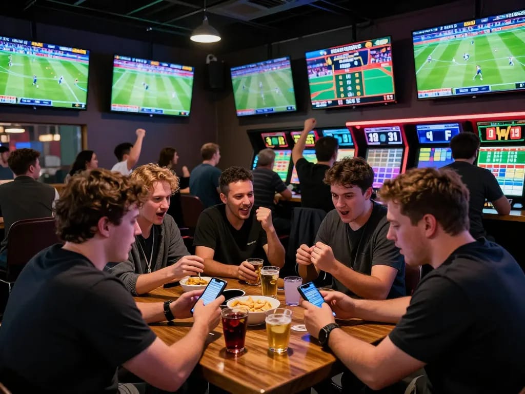 Sports enthusiasts at gem88 betting on live games, highlighting excitement and strategy.
