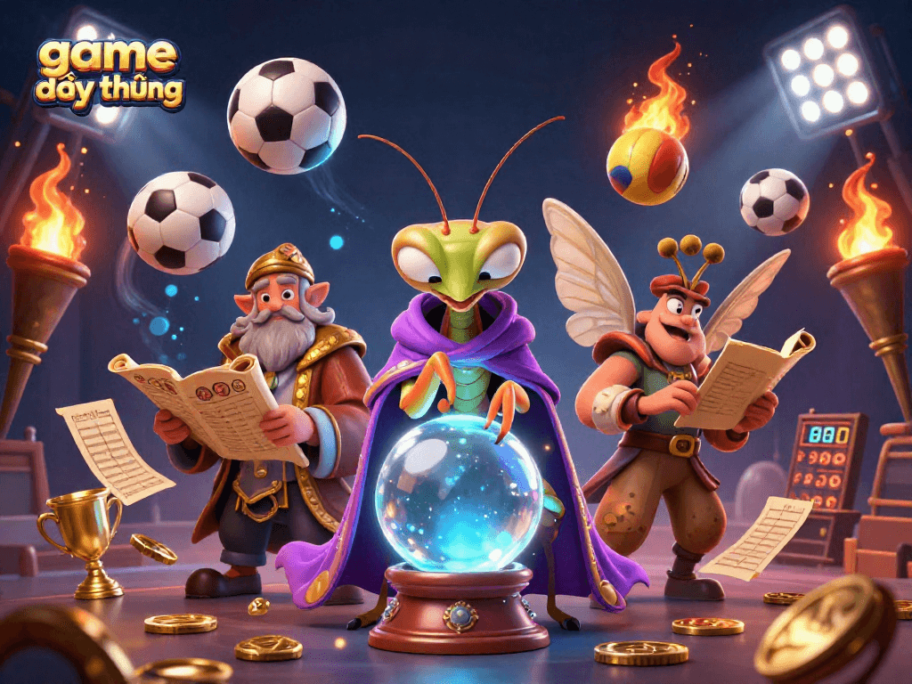 Engage with game đổi thưởng options in this vibrant, dynamic 3D illustration featuring a mystical scene.