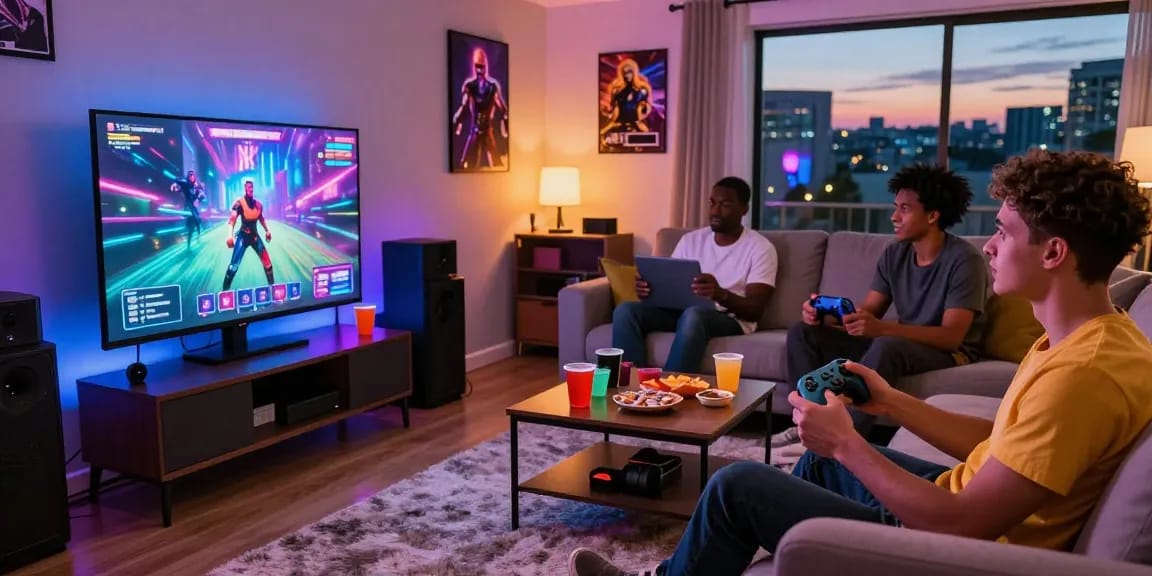 Engaged players enjoying free xxx games in a lively gaming room.