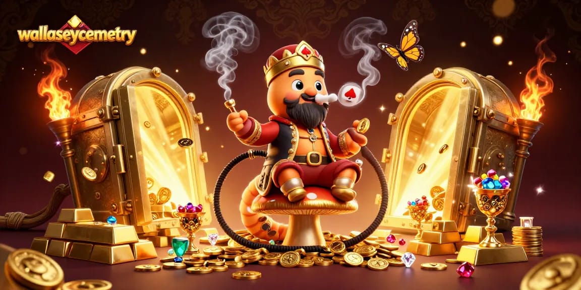 wallaseycemetery 3D cartoon illustration featuring a hookah-master and poker symbols.