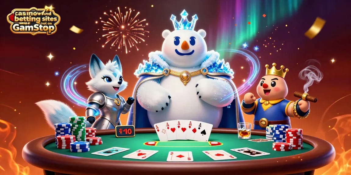 Engage with exciting casino and betting sites not on GamStop featuring lively characters at a poker table.