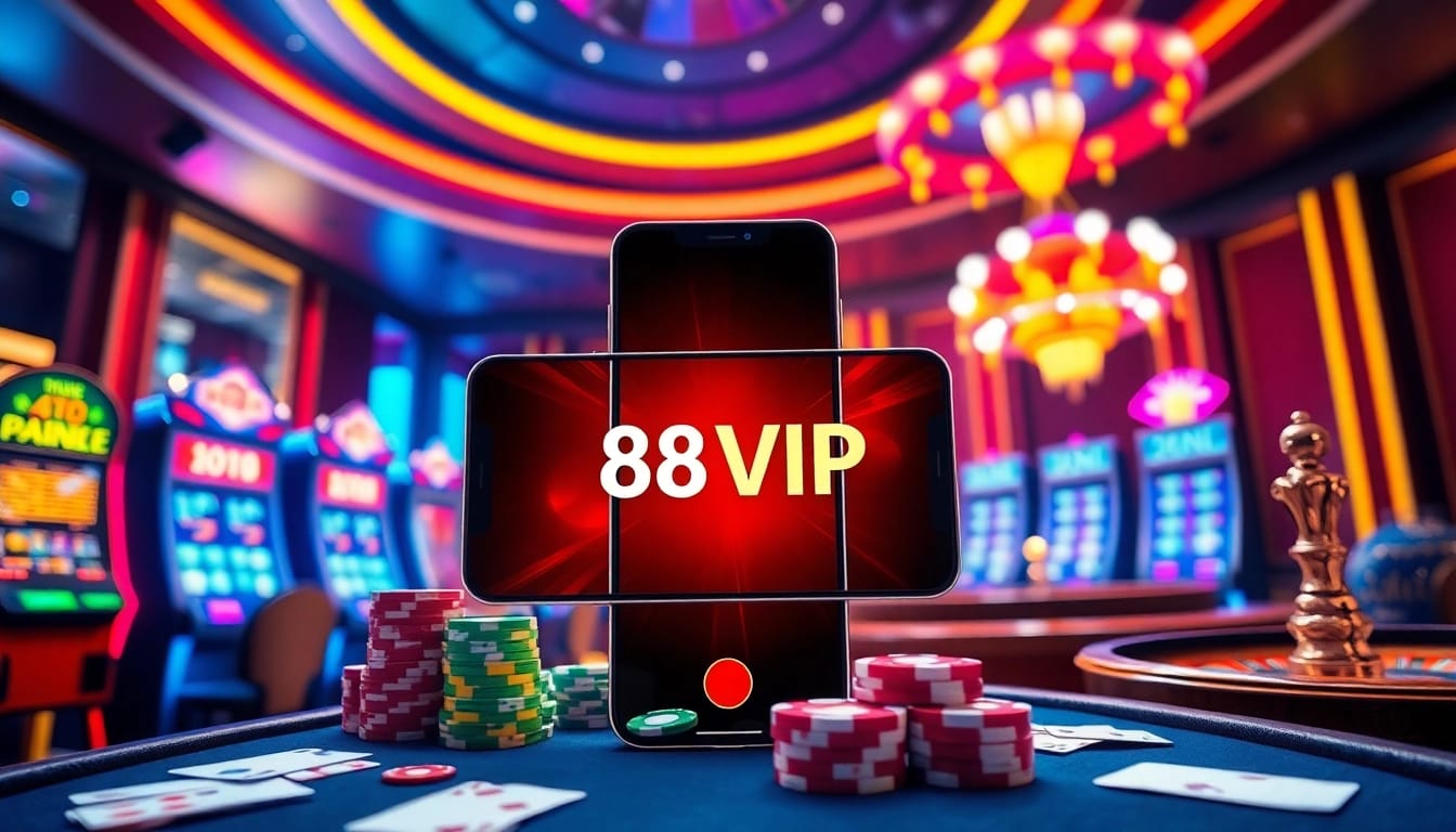 Experience Tải App Nhà Cái 68VIP through an engaging visual of a vibrant casino setting.