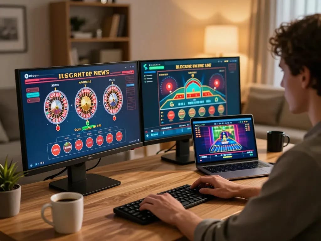 Player enjoying MM88 online casino experience with strategic gameplay at home desk.
