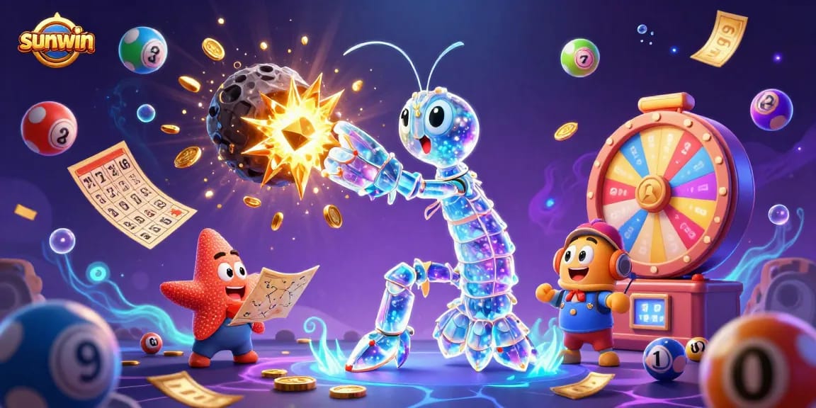 Immerse in the sunwin casino experience with 3D galactic samurai and vibrant lottery elements.