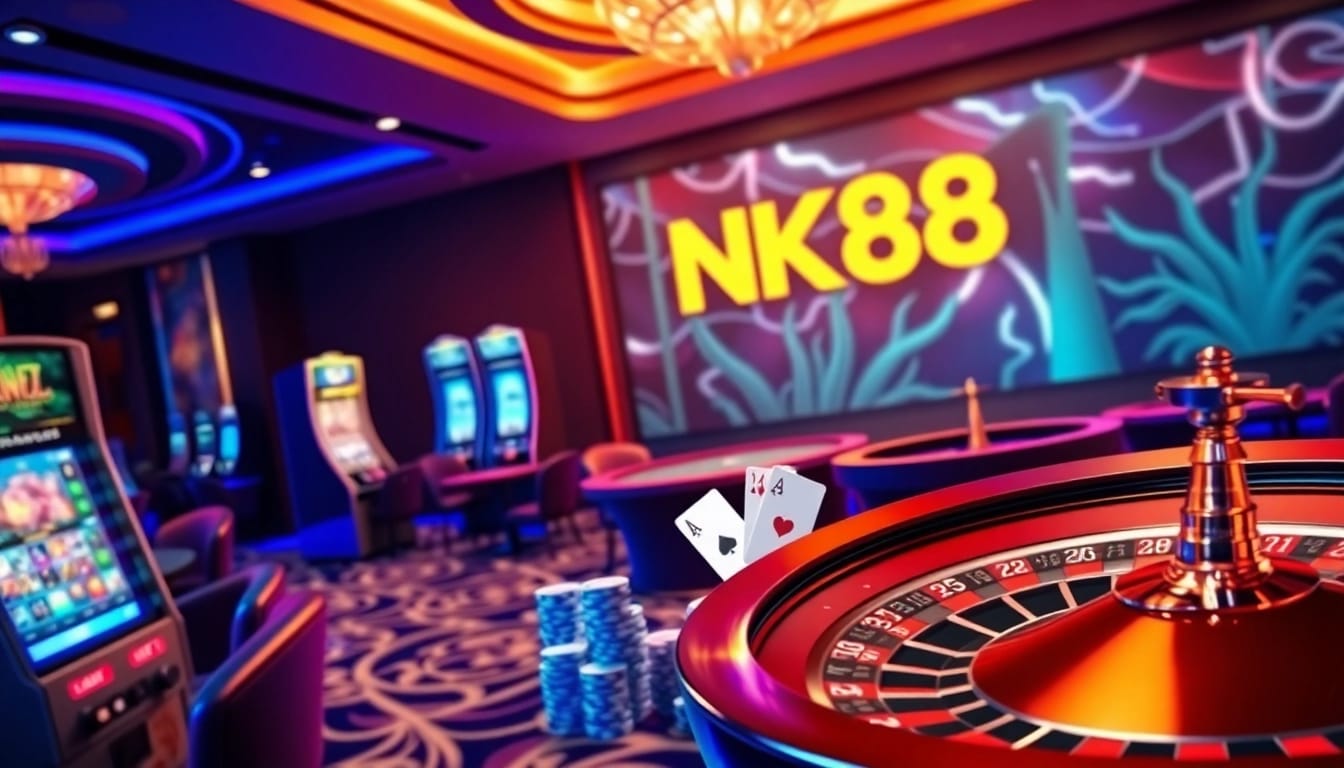 Action-packed NK88 gaming scene showcasing modern casino elements and vibrant excitement.