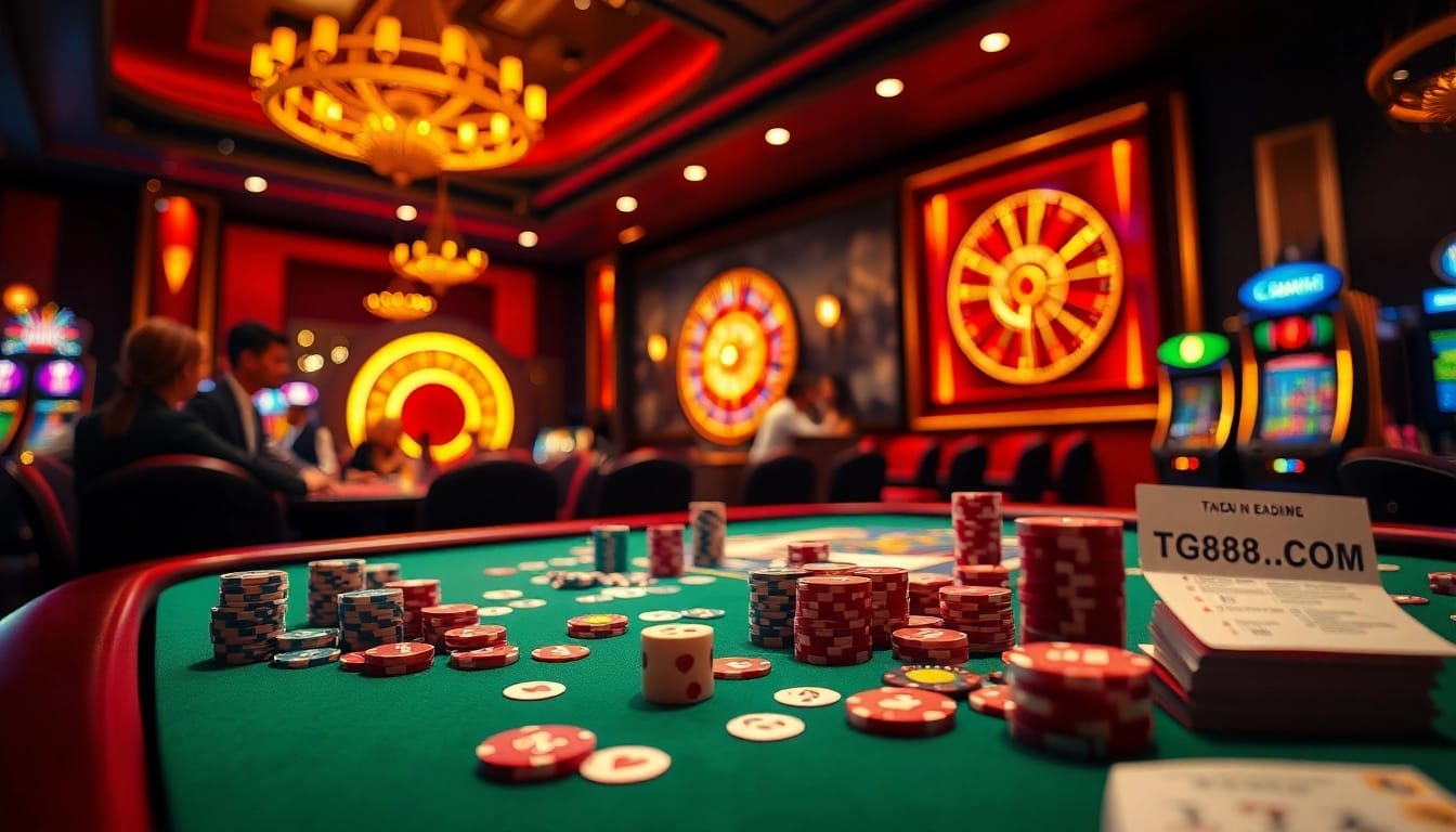 Experience thrilling gameplay at TG88 .COM with vibrant card games and poker chips.