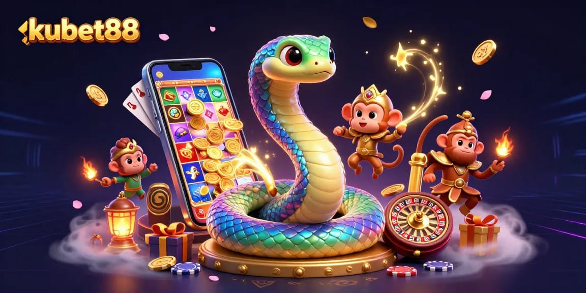 Experience the excitement of kubet88 with a colorful 3D casino scene full of vibrant characters and games.