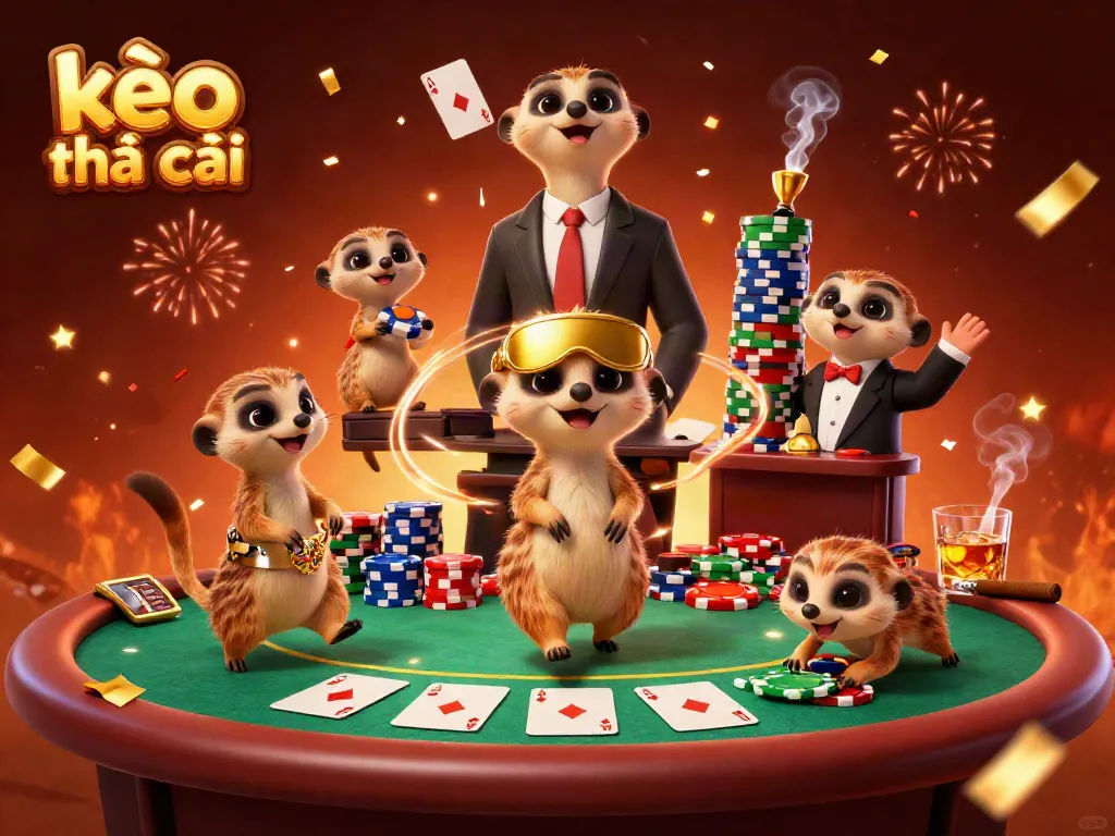 Experience thrilling action with kèo nhà cái as meerkats run a lively casino with stacked chips and festive vibes.