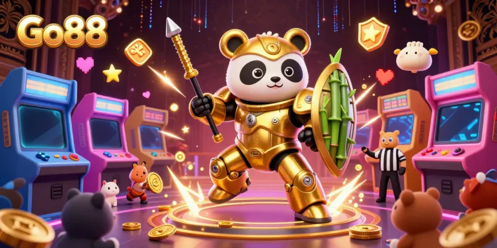 Engage with Go88's thrilling gaming experience through a vibrant 3D illustration showcasing exciting casino elements.