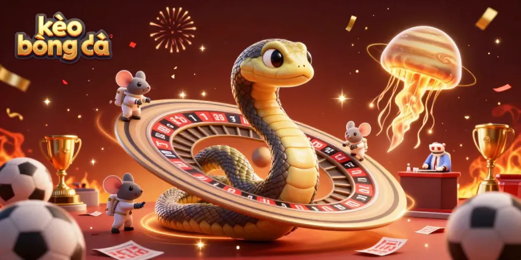 Engaging kèo bóng đá scene with cosmic elements and sports betting activities highlighted.
