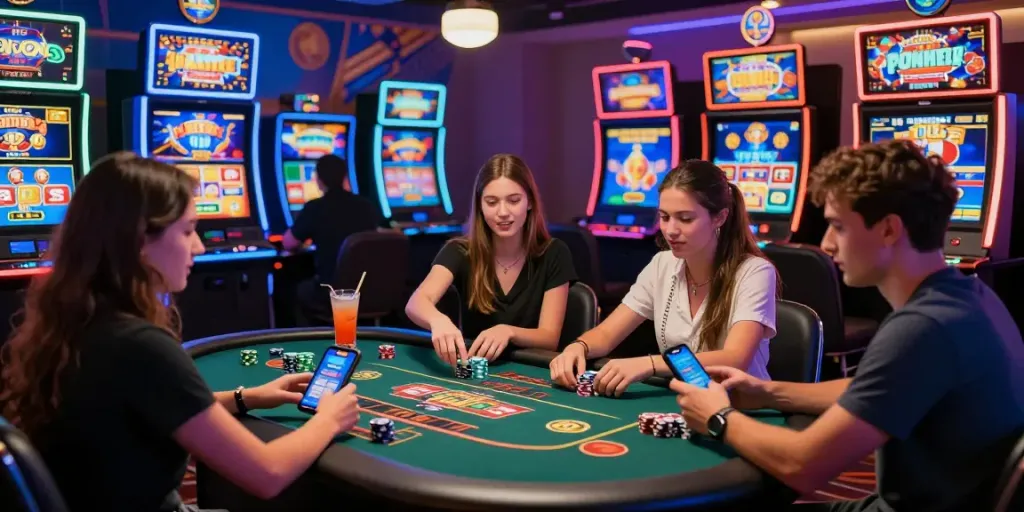 Exciting casino sites scene with diverse players engaging in vibrant slot games and live dealer experiences.